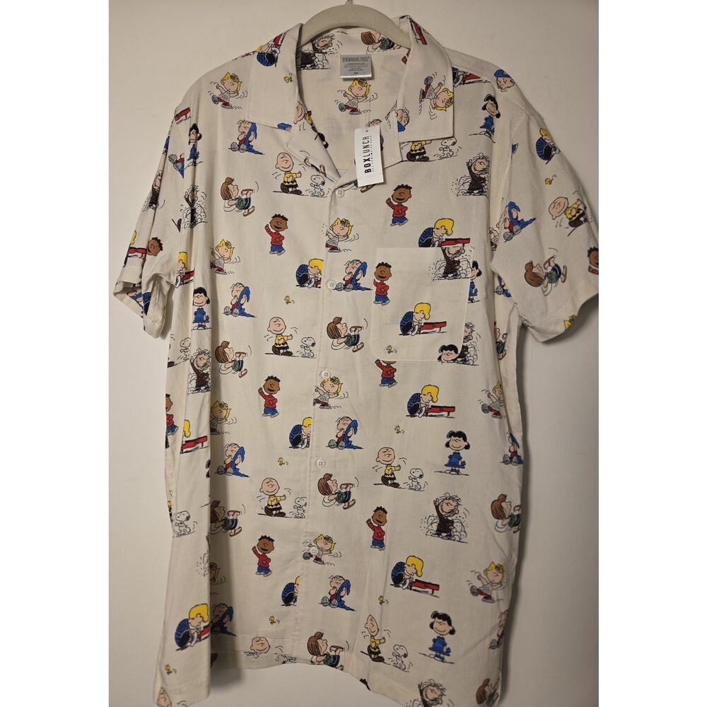Peanuts By Schultz Mens S Short Sleeve Button Front Shirt Charlie And Friends